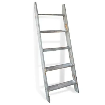 Honest Blanket Ladder Wooden Decorative, Rustic Blanket Ladder,Farmhouse Blanket Holder Rack, Wall Leaning Ladders, Ladder Shelf Stand,Grey