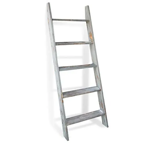 Honest Blanket Ladder Wooden Decorative, Rustic Blanket Ladder,Farmhouse Blanket Holder Rack, Wall Leaning Ladders, Ladder Shelf Stand,Grey