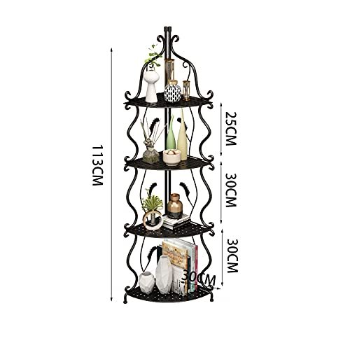 CNNINGYI Tall Matel Corner Shelf, 4 Tier Modern Corner Bookshelf Industrial Corner Ladder Shelf Small Bookcase Plant Stand for Living Room, Kitchen, Home Office (Black)