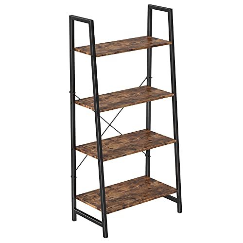 Yesker Ladder Shelf 4-Tier Bookshelf Home Office Bookshelf Plant Flower Stand Multipurpose Utility Organizer Shelves with Wood Look for Entryway Hallway Living Room, Bedroom, Kitchen, Home Office