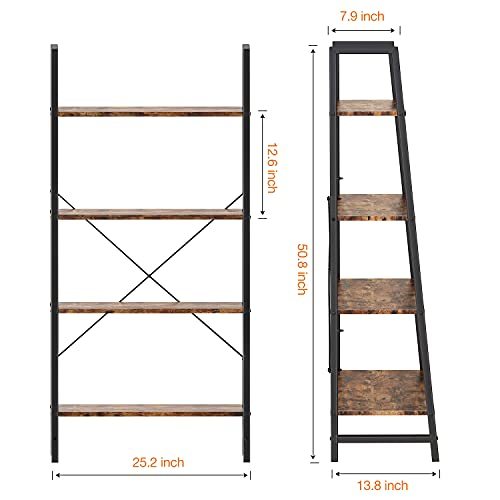 Yesker Ladder Shelf 4-Tier Bookshelf Home Office Bookshelf Plant Flower Stand Multipurpose Utility Organizer Shelves with Wood Look for Entryway Hallway Living Room, Bedroom, Kitchen, Home Office