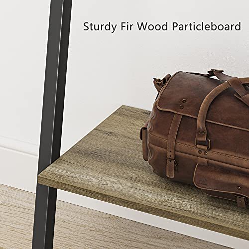 CubiCubi Ladder Shelf, Leaning Shelf, 4-Tier Bookshelf, Storage Rack Shelves, Plant Flower Stand, Multipurpose Organizer Rack, Industrial Metal Frame Furniture Grey Brown