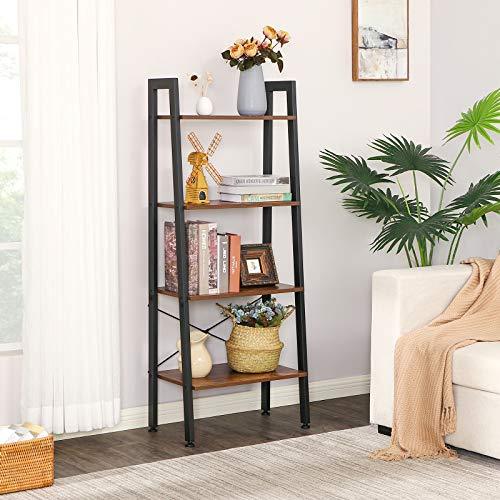 BEWISHOME Ladder Shelf Retro Industrial 4-Tier Bookshelf Bookcase Plant Stand Storage Shelves Multifunctional Organizer for Home Office, Living Room, Bedroom, Kitchen and Bathroom JCJ01Z