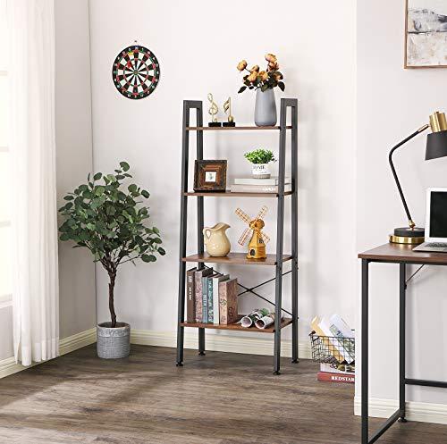 BEWISHOME Ladder Shelf Retro Industrial 4-Tier Bookshelf Bookcase Plant Stand Storage Shelves Multifunctional Organizer for Home Office, Living Room, Bedroom, Kitchen and Bathroom JCJ01Z