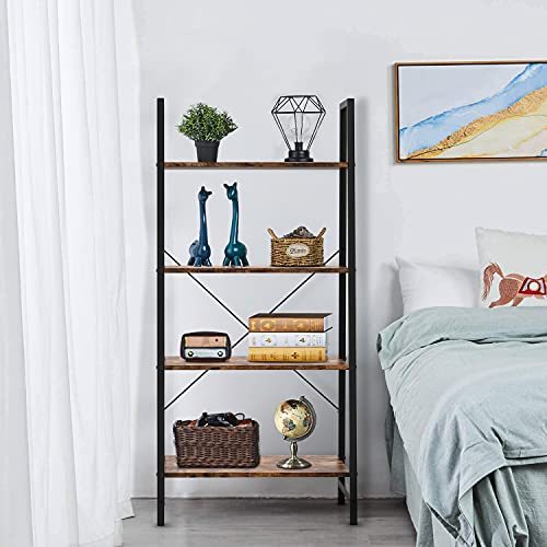 Yesker Ladder Shelf 4-Tier Bookshelf Home Office Bookshelf Plant Flower Stand Multipurpose Utility Organizer Shelves with Wood Look for Entryway Hallway Living Room, Bedroom, Kitchen, Home Office