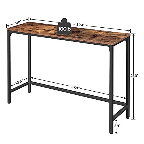 HOOBRO Console Table and Ladder Shelf Bundle, Sofa Table with Adjustable Support Bar, 5-Tier Sloping Bookshelf, Plant Flower Stand Shelves for Living Room, Kitchen, Office Rustic Brown BF30XG-BF70CJ01
