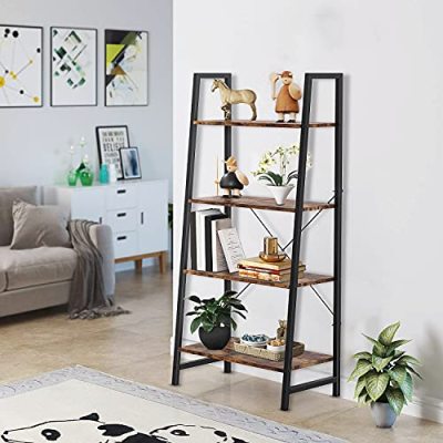 Yesker Ladder Shelf 4-Tier Bookshelf Home Office Bookshelf Plant Flower Stand Multipurpose Utility Organizer Shelves with Wood Look for Entryway Hallway Living Room, Bedroom, Kitchen, Home Office