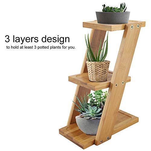 Bamboo Ladder Plant Stand, 3 Tiers Potted Plant Stand Rack, Flower Pot Holder Shelf Planter Display for Patio Garden Balcony Mini Cactus Pot Indoor Decoration