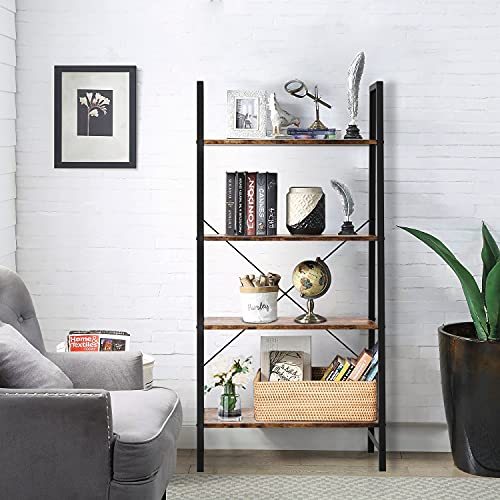 Yesker Ladder Shelf 4-Tier Bookshelf Home Office Bookshelf Plant Flower Stand Multipurpose Utility Organizer Shelves with Wood Look for Entryway Hallway Living Room, Bedroom, Kitchen, Home Office