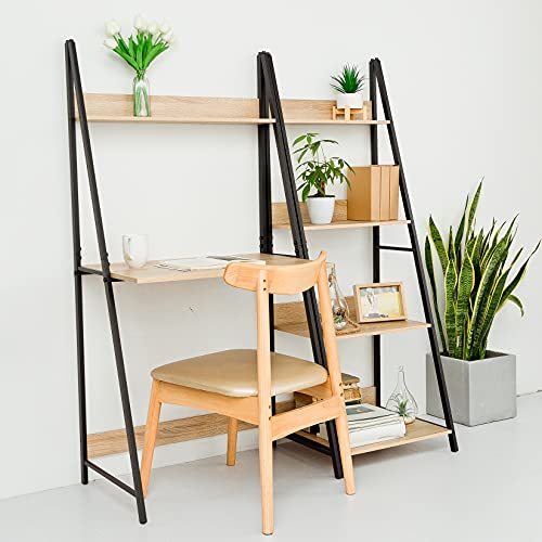 C-Hopetree 4 Tier Bookcase, Bookshelf, Ladder Shelf, Plant Stand with Black Metal Frame