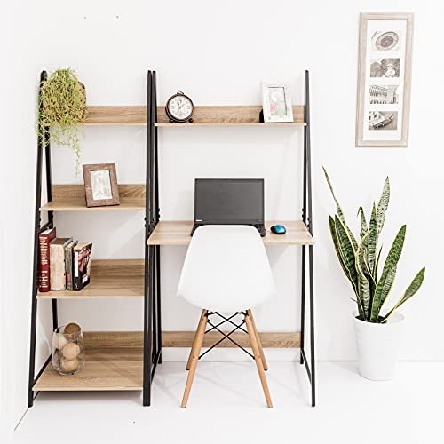 C-Hopetree 4 Tier Bookcase, Bookshelf, Ladder Shelf, Plant Stand with Black Metal Frame