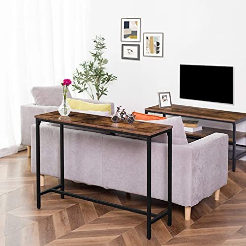 HOOBRO Console Table and Ladder Shelf Bundle, Sofa Table with Adjustable Support Bar, 5-Tier Sloping Bookshelf, Plant Flower Stand Shelves for Living Room, Kitchen, Office Rustic Brown BF30XG-BF70CJ01