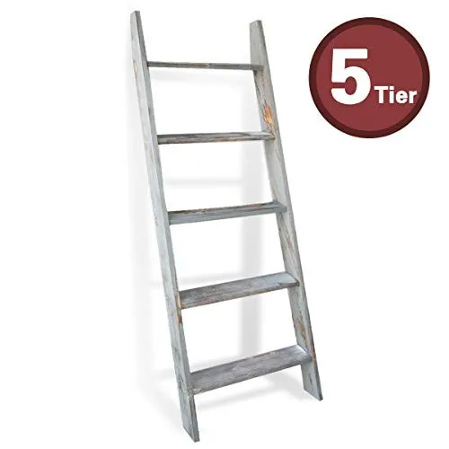 Honest Blanket Ladder Wooden Decorative, Rustic Blanket Ladder,Farmhouse Blanket Holder Rack, Wall Leaning Ladders, Ladder Shelf Stand,Grey
