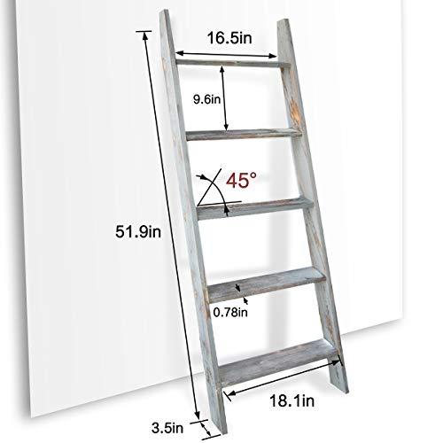 Honest Blanket Ladder Wooden Decorative, Rustic Blanket Ladder,Farmhouse Blanket Holder Rack, Wall Leaning Ladders, Ladder Shelf Stand,Grey