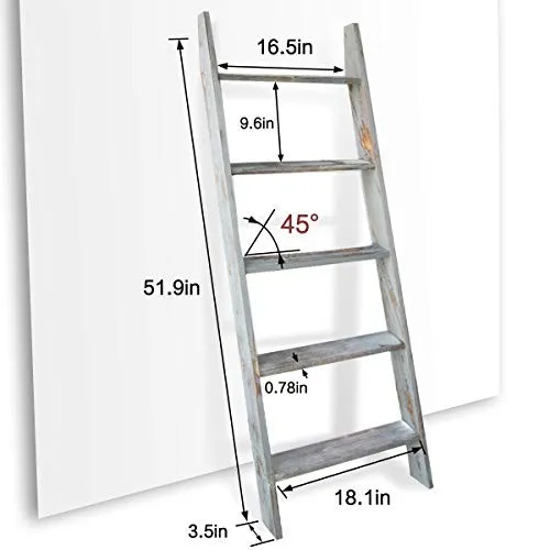 Honest Blanket Ladder Wooden Decorative, Rustic Blanket Ladder,Farmhouse Blanket Holder Rack, Wall Leaning Ladders, Ladder Shelf Stand,Grey
