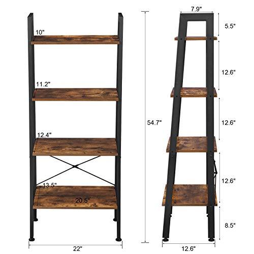 BEWISHOME Ladder Shelf Retro Industrial 4-Tier Bookshelf Bookcase Plant Stand Storage Shelves Multifunctional Organizer for Home Office, Living Room, Bedroom, Kitchen and Bathroom JCJ01Z