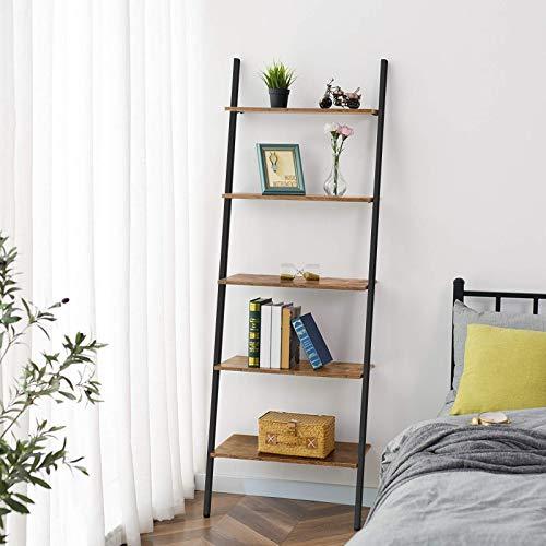 HOOBRO Console Table and Ladder Shelf Bundle, Sofa Table with Adjustable Support Bar, 5-Tier Sloping Bookshelf, Plant Flower Stand Shelves for Living Room, Kitchen, Office Rustic Brown BF30XG-BF70CJ01