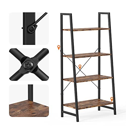 Yesker Ladder Shelf 4-Tier Bookshelf Home Office Bookshelf Plant Flower Stand Multipurpose Utility Organizer Shelves with Wood Look for Entryway Hallway Living Room, Bedroom, Kitchen, Home Office