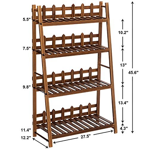 Praktiban 4-Tier Plant Stand, Ladder Shelf Rack, Flower Pot Holder Display Shelf, Multifunctional Display Stand for Home, Balcony, Carbonized Shelf