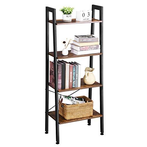 BEWISHOME Ladder Shelf Retro Industrial 4-Tier Bookshelf Bookcase Plant Stand Storage Shelves Multifunctional Organizer for Home Office, Living Room, Bedroom, Kitchen and Bathroom JCJ01Z