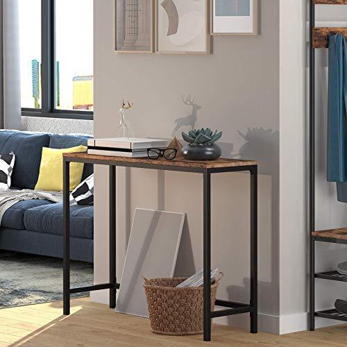 HOOBRO Console Table and Ladder Shelf Bundle, Sofa Table with Adjustable Support Bar, 5-Tier Sloping Bookshelf, Plant Flower Stand Shelves for Living Room, Kitchen, Office Rustic Brown BF30XG-BF70CJ01
