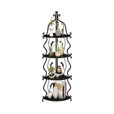 CNNINGYI Tall Matel Corner Shelf, 4 Tier Modern Corner Bookshelf Industrial Corner Ladder Shelf Small Bookcase Plant Stand for Living Room, Kitchen, Home Office (Black)