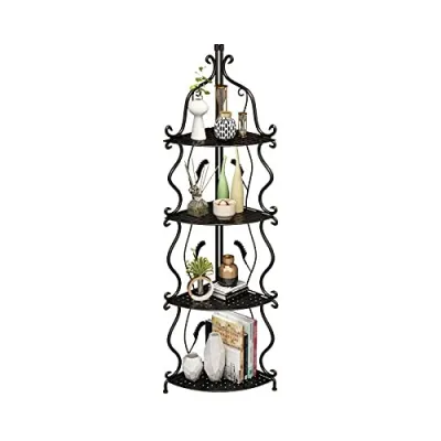 CNNINGYI Tall Matel Corner Shelf, 4 Tier Modern Corner Bookshelf Industrial Corner Ladder Shelf Small Bookcase Plant Stand for Living Room, Kitchen, Home Office (Black)
