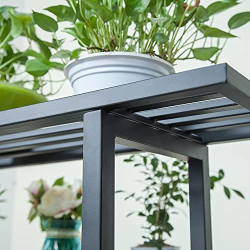 Metal Plant Stand Outdoor Indoor Flower Pot 3-Tier Display Rack Plants Ladder with Wheels Multifunctional Home Shelves, Black (35.4 inches)