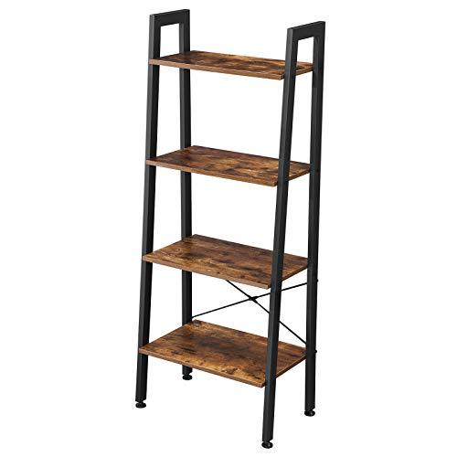 BEWISHOME Ladder Shelf Retro Industrial 4-Tier Bookshelf Bookcase Plant Stand Storage Shelves Multifunctional Organizer for Home Office, Living Room, Bedroom, Kitchen and Bathroom JCJ01Z