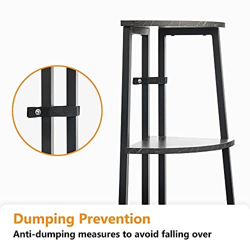 CubiCubi Ladder Shelf, 5-Tier Corner Shelf Stand, Small Space Storage Rack Shelves, Plant Flower Stand, Multipurpose Organizer Rack, Industrial Metal Frame Furniture Black Marble