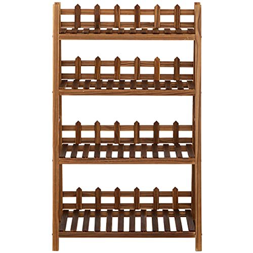 Praktiban 4-Tier Plant Stand, Ladder Shelf Rack, Flower Pot Holder Display Shelf, Multifunctional Display Stand for Home, Balcony, Carbonized Shelf