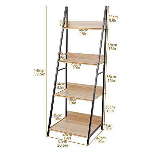 C-Hopetree 4 Tier Bookcase, Bookshelf, Ladder Shelf, Plant Stand with Black Metal Frame
