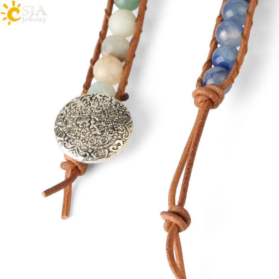 外贸热卖欧美手链牛皮绳蓝东陵缠绕多层手链手工编织串珠个性手饰