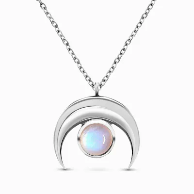 Moonstone Necklace - Crescent Moon