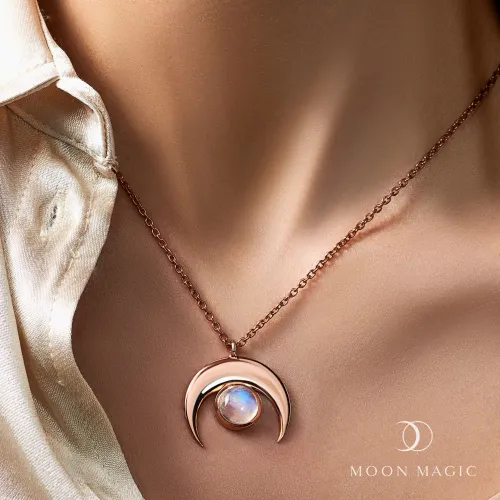 Moonstone Necklace - Crescent Moon