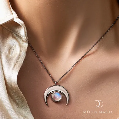 Moonstone Necklace - Crescent Moon