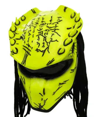 Hazard Yellow - Spiked Predator Motorcycle Helmet - DOT Approved