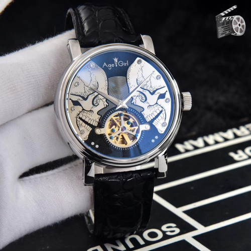 Men Automatic Mechanical Watch Black Leather Silver Rose Gold Tourbillion Sapphire Watches 42MM