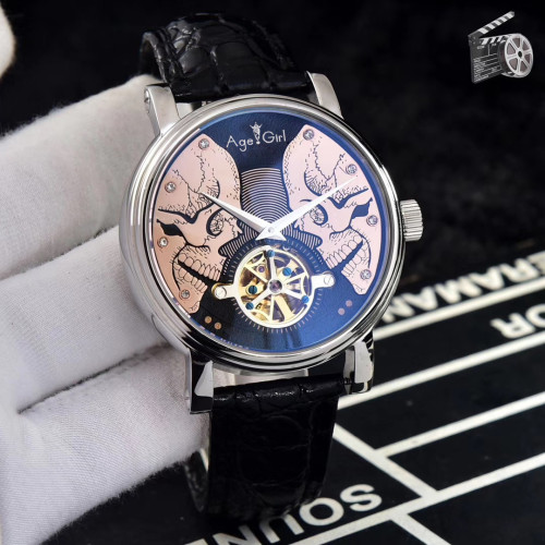 Men Automatic Mechanical Watch Black Leather Silver Rose Gold Tourbillion Sapphire Watches 42MM