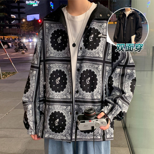 Jacket Men's Double-sided Paisley Coat Windproof Sports Jackets Spandex For Men Casual Glow Men's Jacket Male