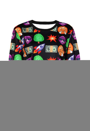 Fashion Emoji Print Black Women Sweatshirt