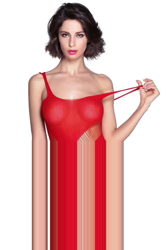 Red Sexy Striped Cutout Mini Chemise Dress