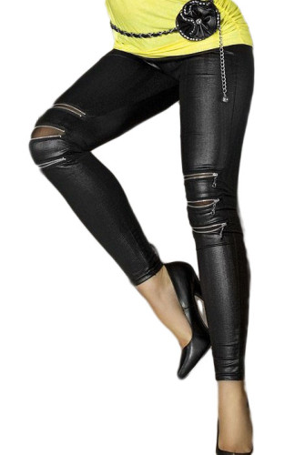 Zip-front Faux Leather Fashion Legging