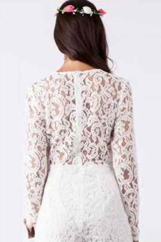White Alluring Deep V Neck Long Sleeve Lace Romper