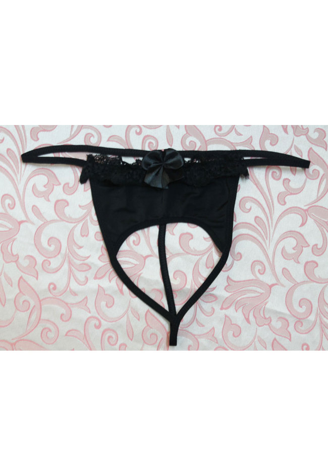 Black Sexy Crotchless French Maid G-String