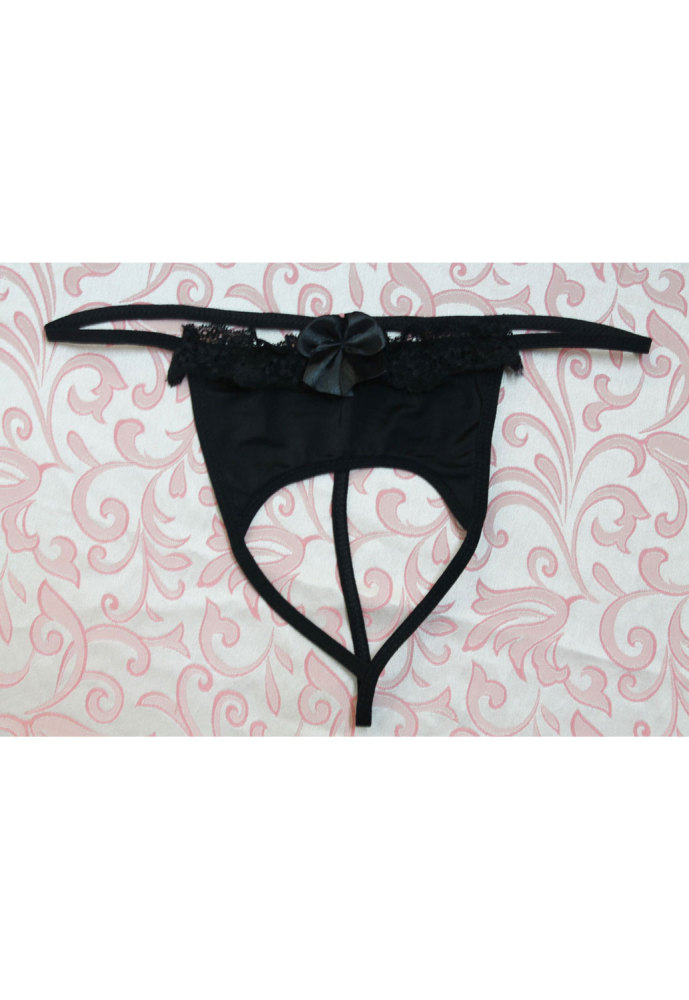 Black Sexy Crotchless French Maid G-String