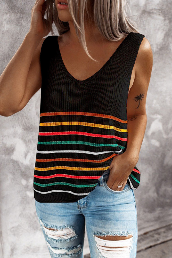 黑色时尚彩虹条纹可爱女士背心