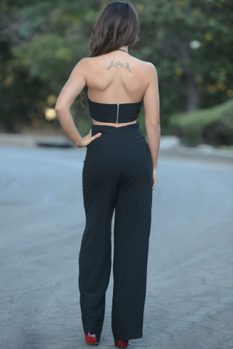 Black Cut Out Crisscross Halter Jumpsuit
