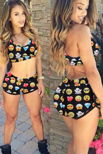 Funny Emoji Print Sporty Bathing Suit
