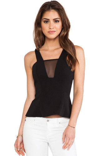 Black Vest with Mesh and Zipper Details